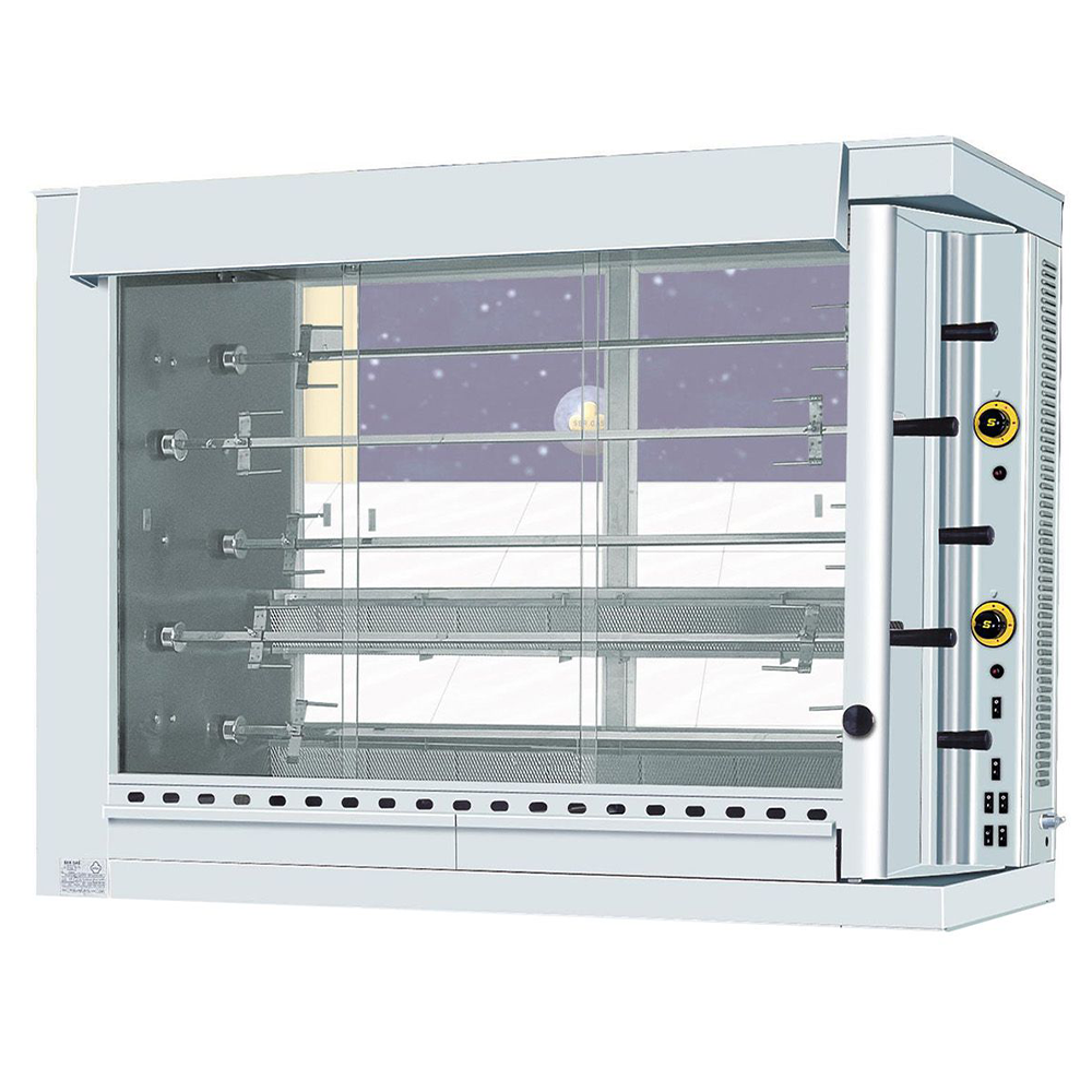 Rotisor profesional pe gaz cu 5 tepuse, 35 pui