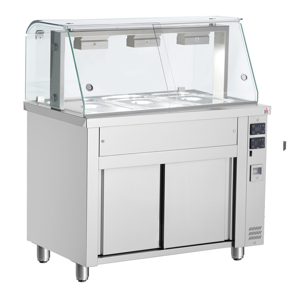 Bain-marie 3 tavi GN 1/1 cu dulap cald si geam panoramic, 110 cm