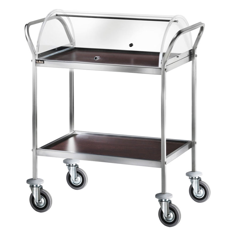 Carucior servire restaurant cu cadru metalic si cupola