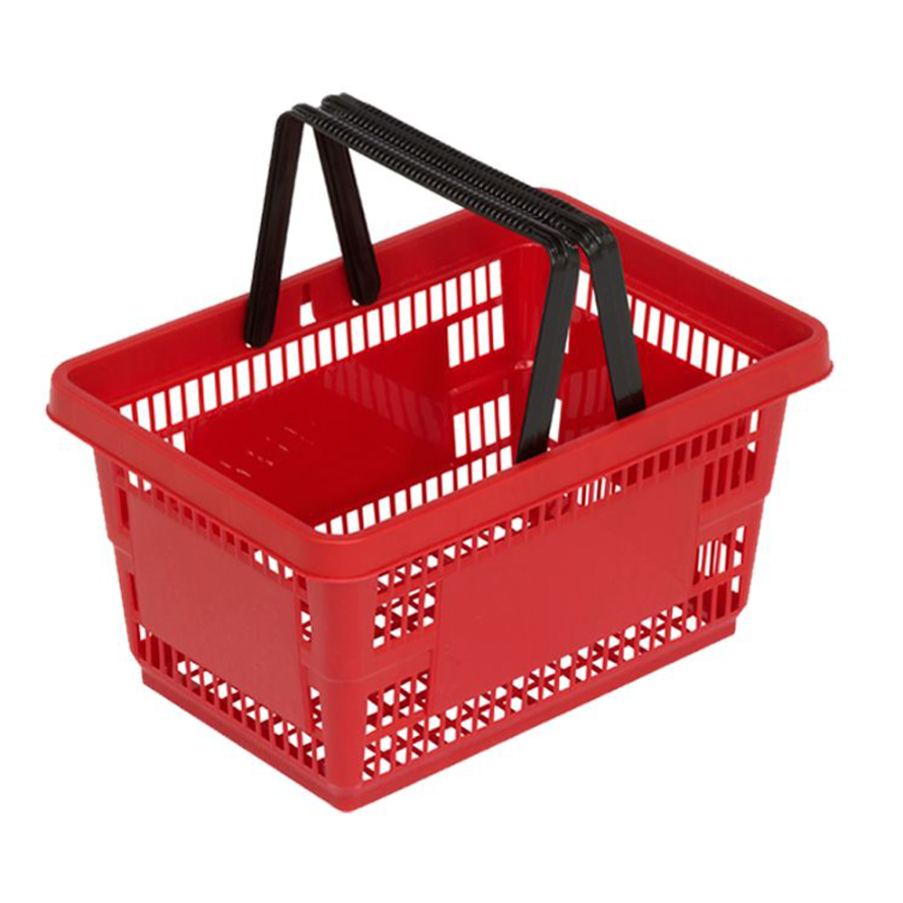 Cos supermarket plastic cu 2 manere 20 litri - ROSU