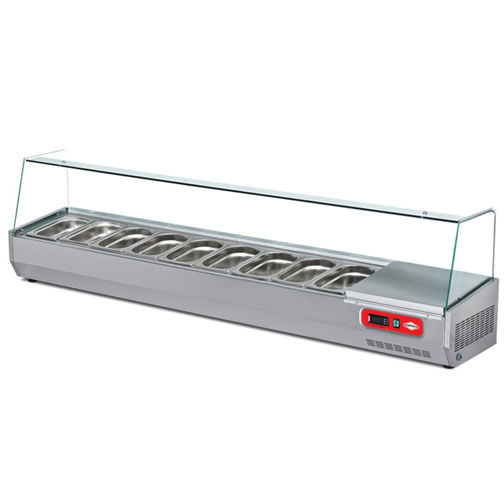 Vitrina ingrediente, inox, 9 cuve GN 1/4, 200*35*50 cm