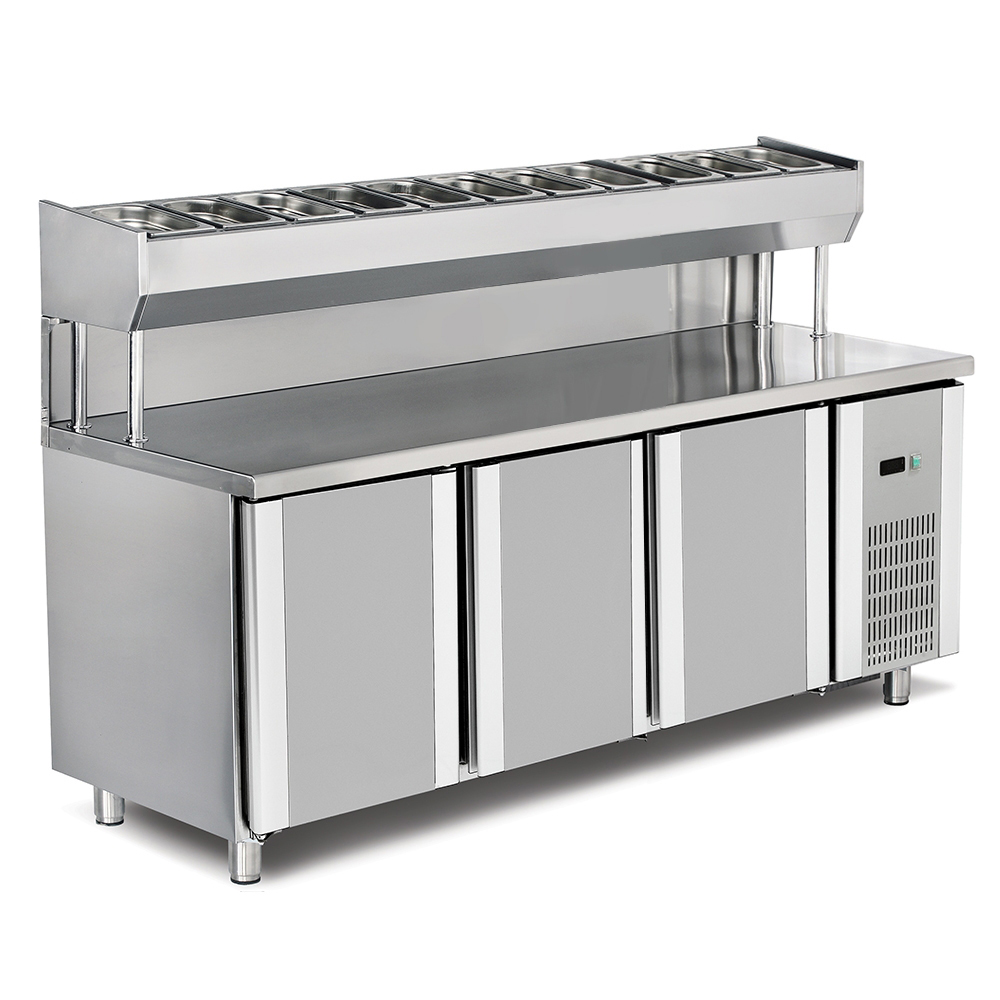 Masa preparare pizza, profesionala, inox, 11 cuve, 500 lt, 200*80*85/135 cm