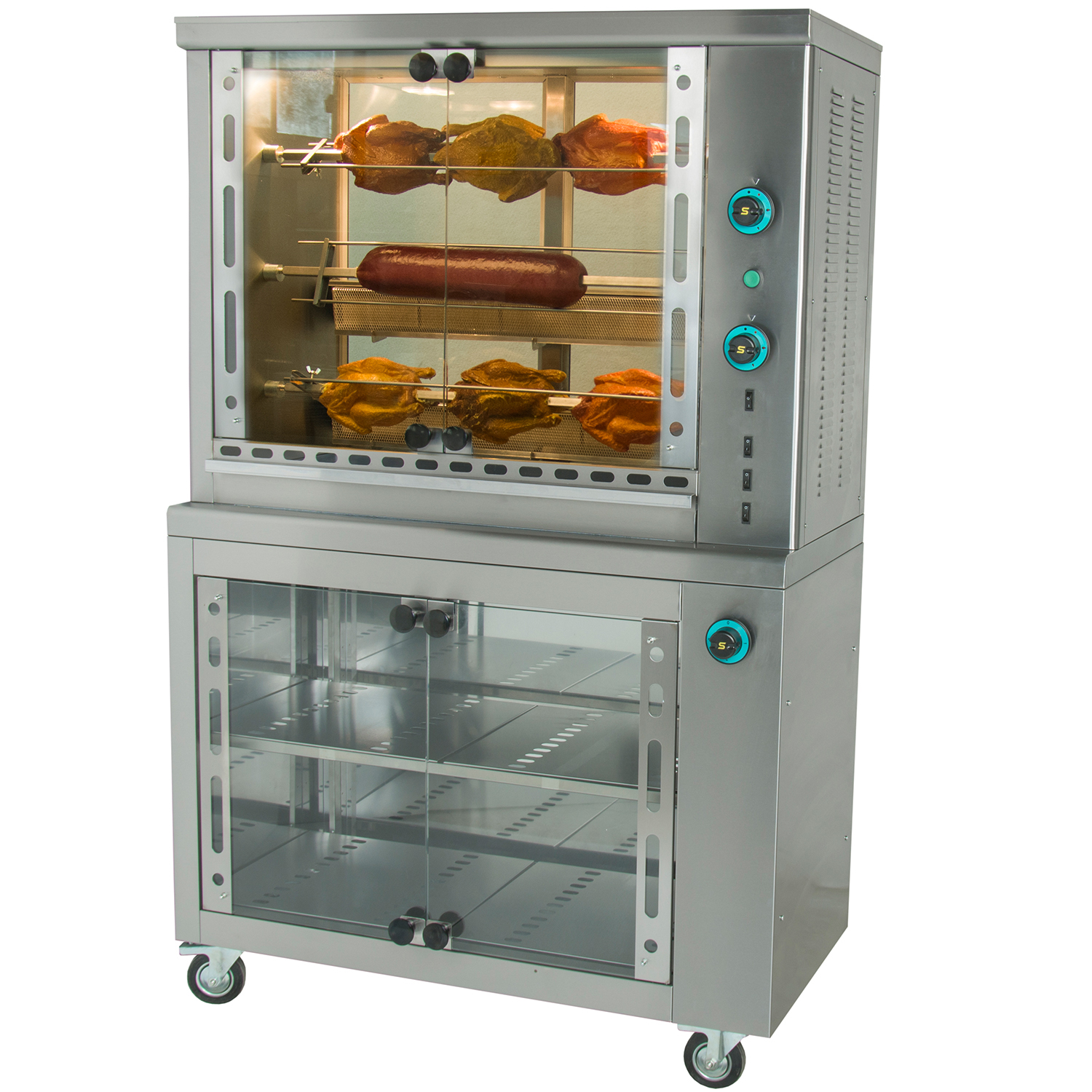 Rotisor profesional gaz cu dulap cald, 4 tepuse, dulap cald, 20 pui