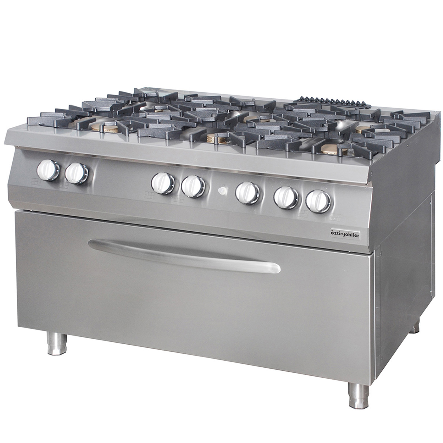 Masina de gatit pe gaz OZTI, inox, cu 6 arzatoare si cuptor electric mare, 120*90*85 cm