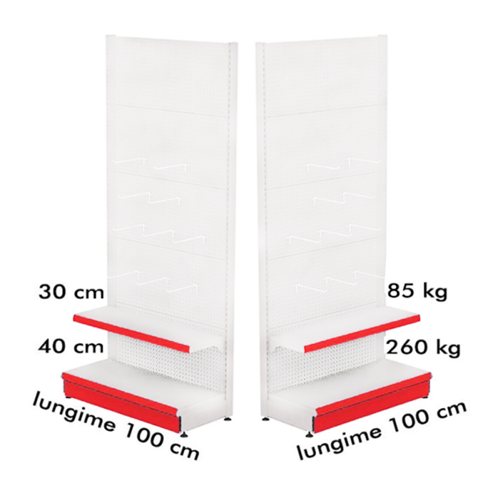 Raft metalic de perete cu carlige 100*220 baza 40 cm si 1 polita de 30 cm