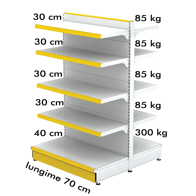 Raft metalic de mijloc (gondola) 70*180 baza 40 cm si 8 polite de 30 cm