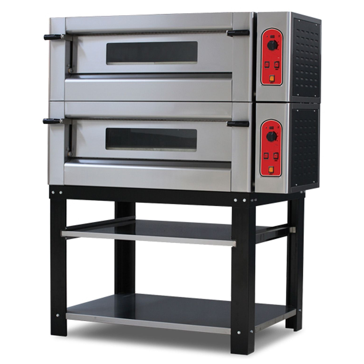 Cuptor profesional pizza pe gaz, 2 vetre, 9+9 pizza diametru 30 cm, suprafata de coacere din samota