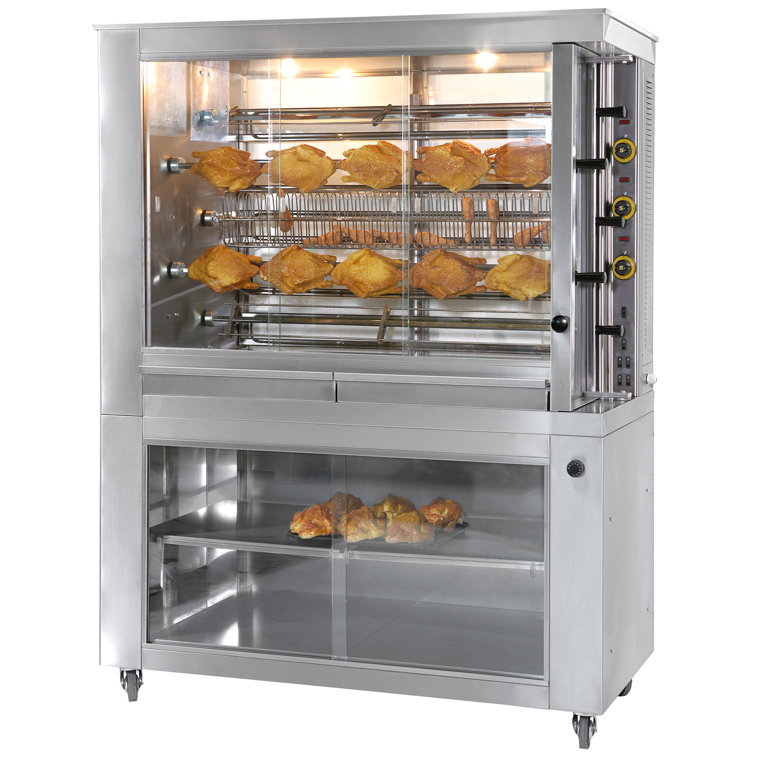 Rotisor profesional electric cu 5 tepuse si dulap cald, 35 pui