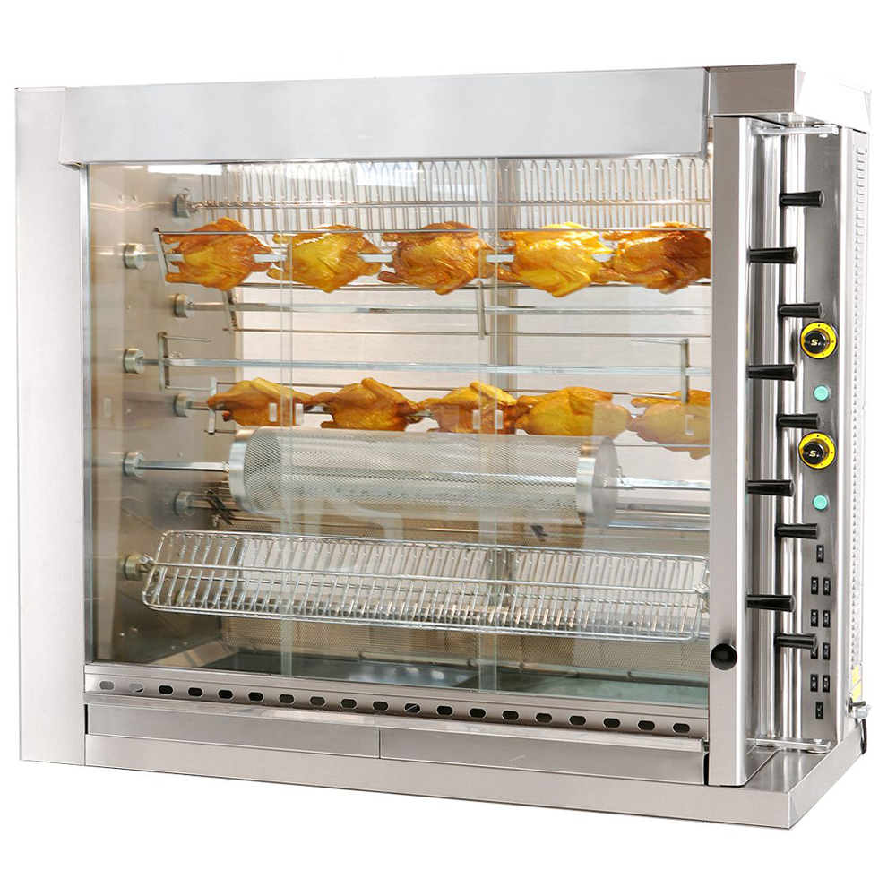 Rotisor profesional pe gaz cu 9 tepuse, 63 pui