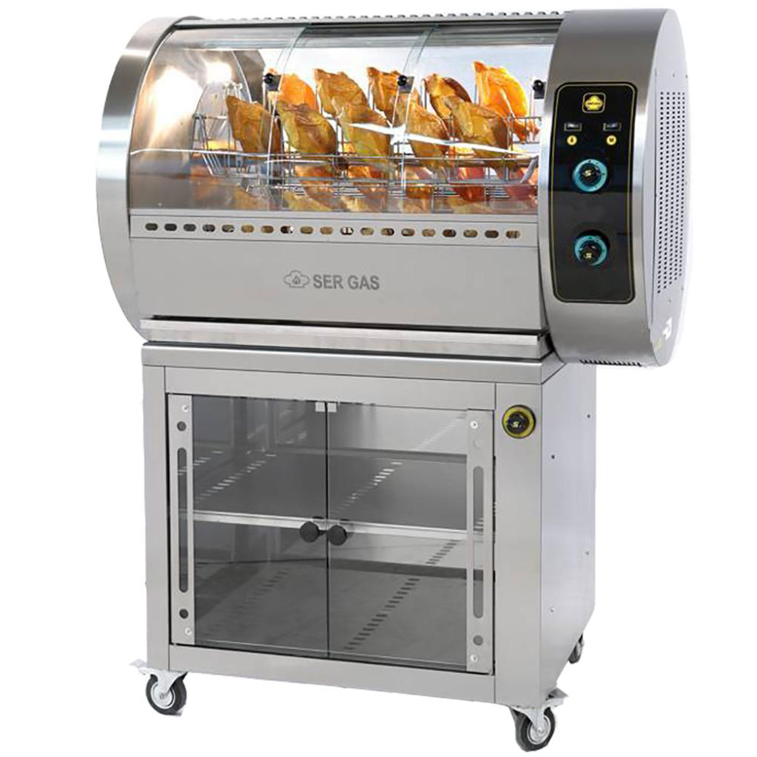 Rotisor profesional gaz cu 5 cosuri, dulap cald, 30 pui