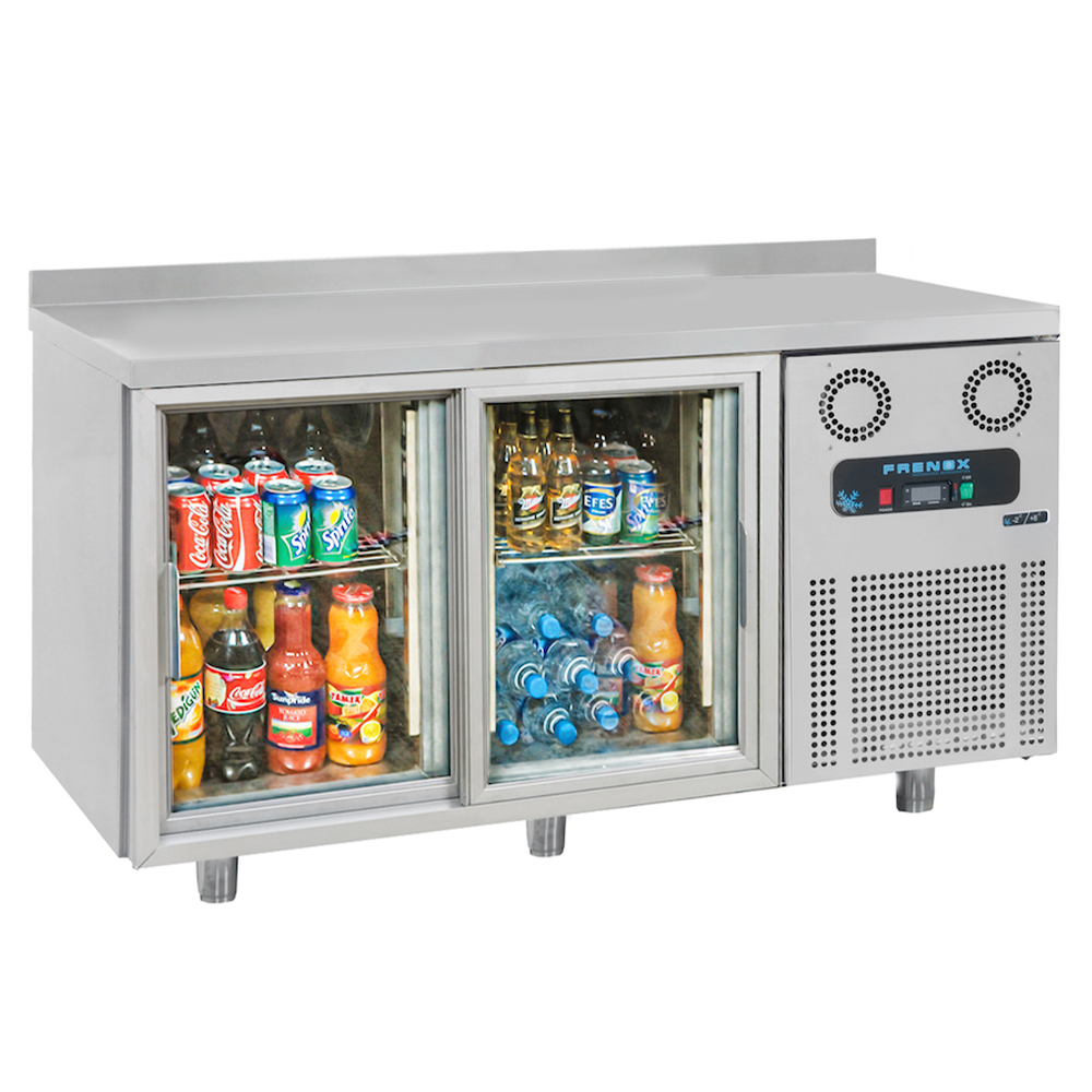 Masa rece FRENOX, profesionala, Eficienta Energetica, inox, 2 usi glisante din sticla, 250 lt, 140*60*85 cm
