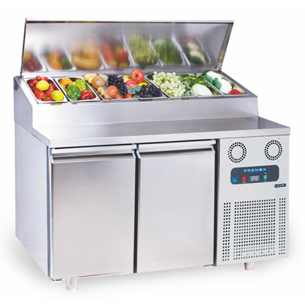 Masa rece preparare pizza FRENOX, profesional, inox, 2 usi si 7 cuve, 140*80*109 cm