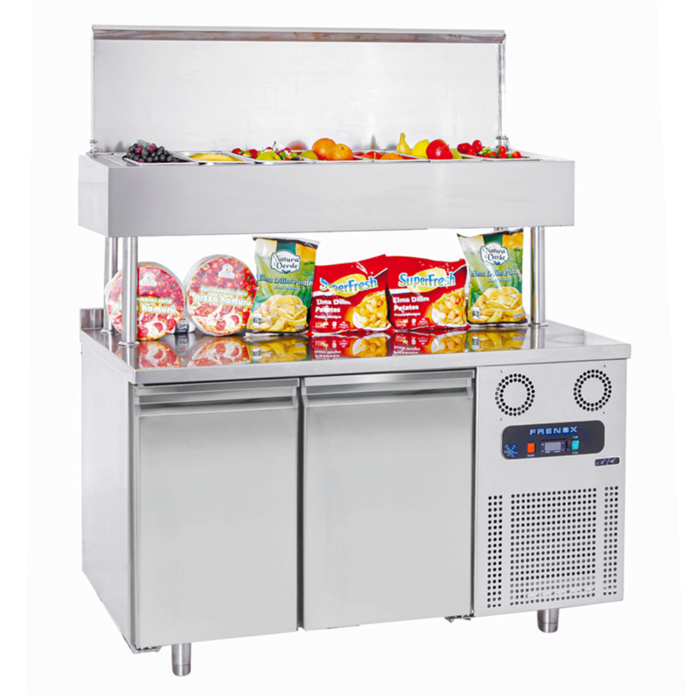 Masa rece preparare pizza FRENOX, profesionala, inox, 2 usi si 7 cuve, 140*70*142 cm