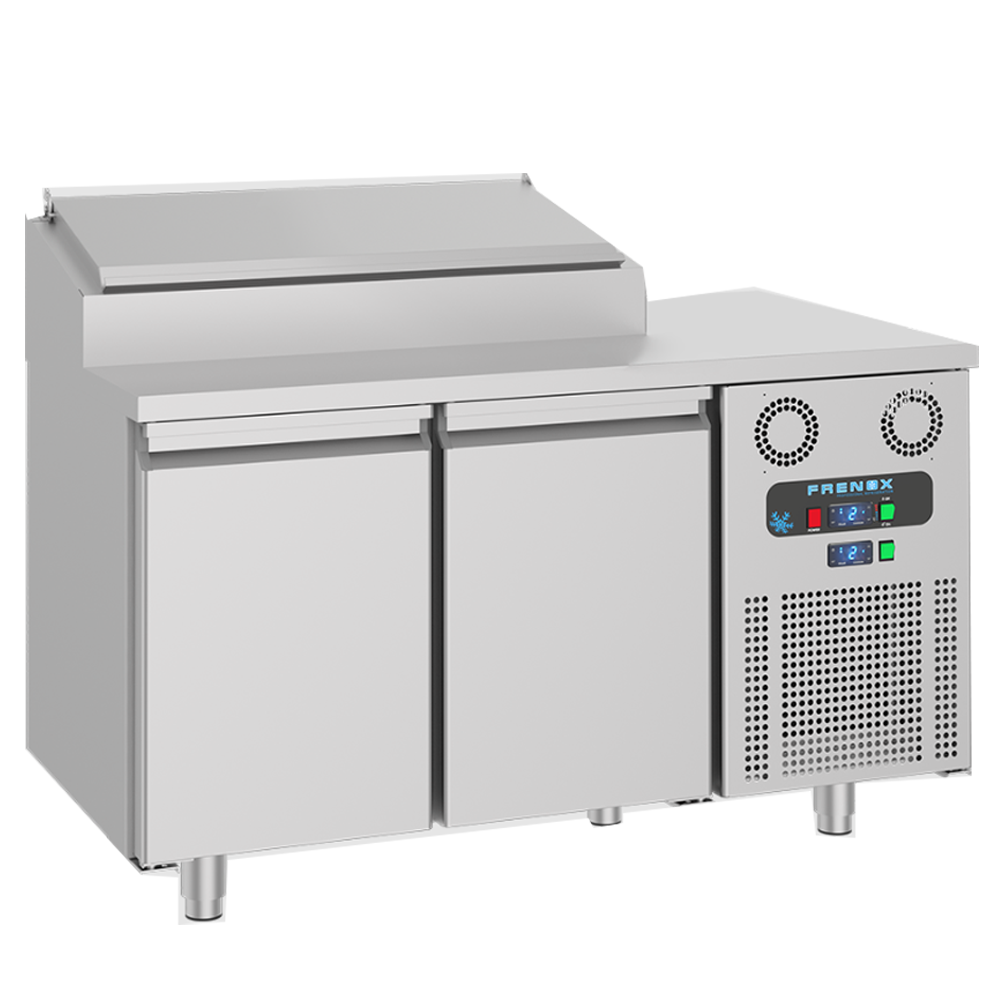 Masa rece preparare pizza FRENOX, profesionala, inox, 2 usi si 4 cuve, 140*80*109 cm