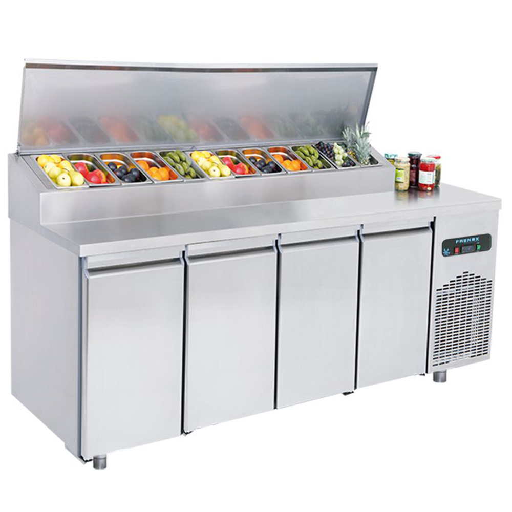Masa rece preparare pizza FRENOX, profesionala, inox, 4 usi si 9 cuve, 233*80*109 cm