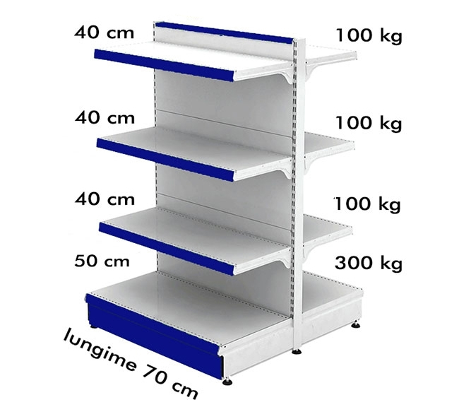 Raft metalic de mijloc (gondola) 70*140 baza 50 cm si 6 polite de 40 cm