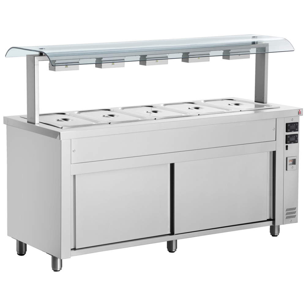 Bain-marie 5 tavi GN 1/1 cu dulap cald si geam dublu, 179 kg
