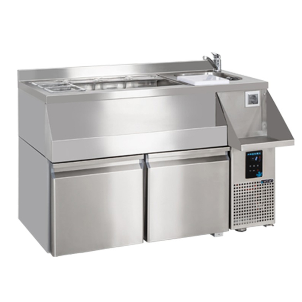 Masa rece FRENOX cocktailuri, profesionala, inox, 2 usi si chiuveta, 150 lt, 120*60*85 cm