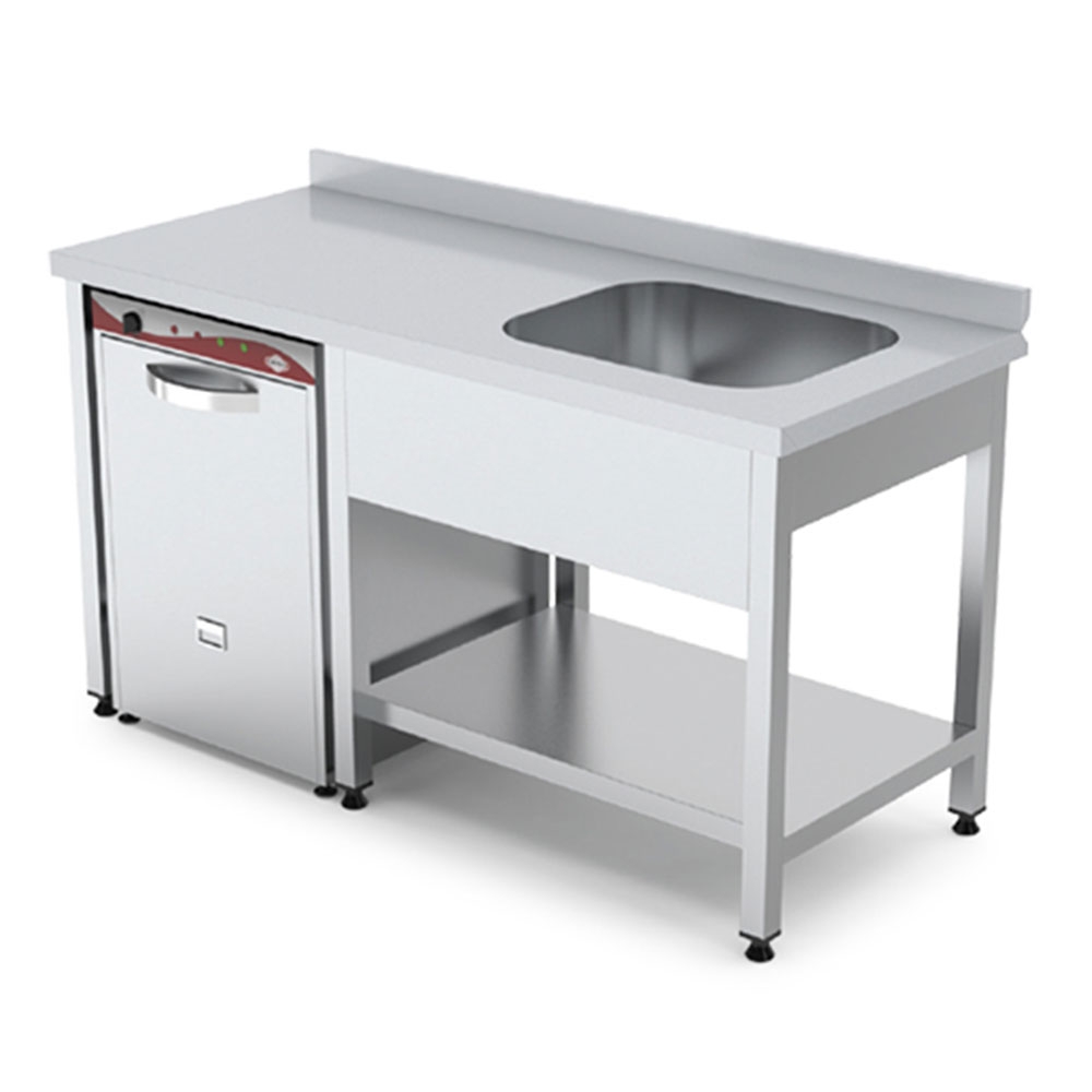 Spalator cu 1 cuva pe partea dreapta, polita inferioara si spatiu masina spalat, inox, 160*70*85 cm