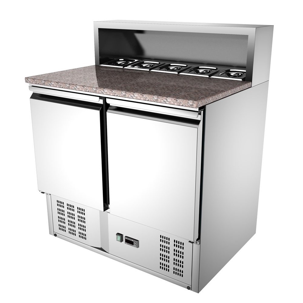 Masa rece preparare pizza, profesionala, inox, 2 usi si 5 cuve, 240 lt, 90*70*107 cm