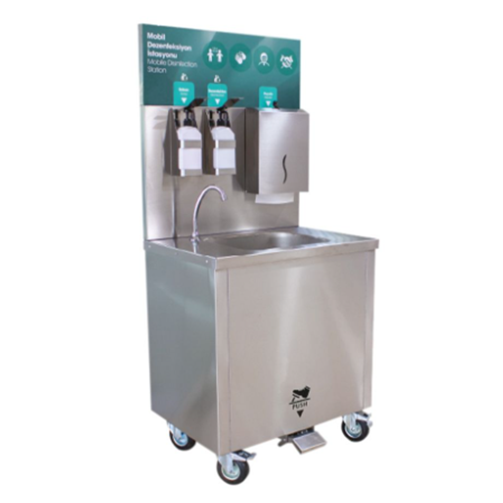 Statie mobila de spalare a mainilor, inox, cu actionare electrica la pedala, 75*60*87 / 159 cm