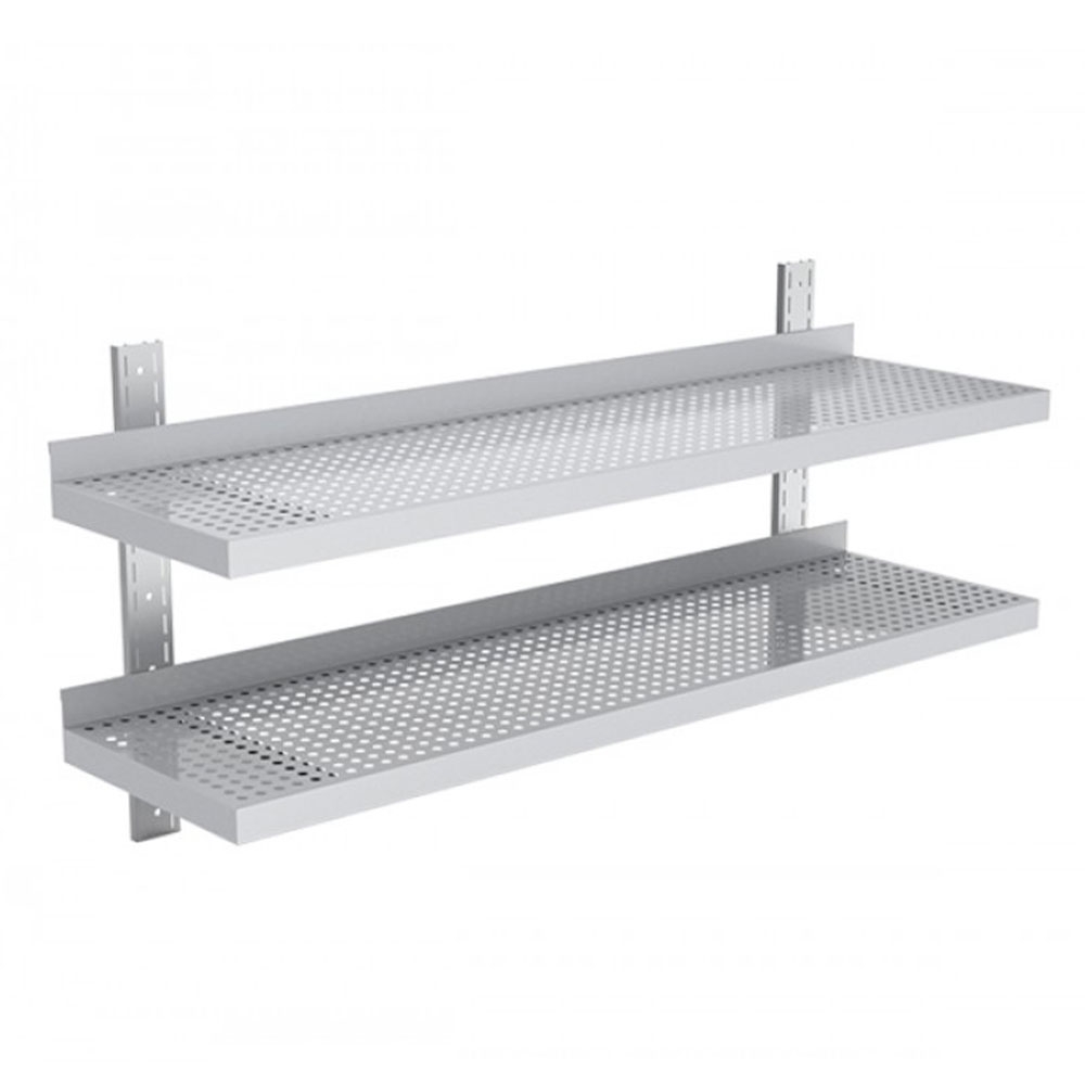 Polita inox dubla perforata de perete ajustabila