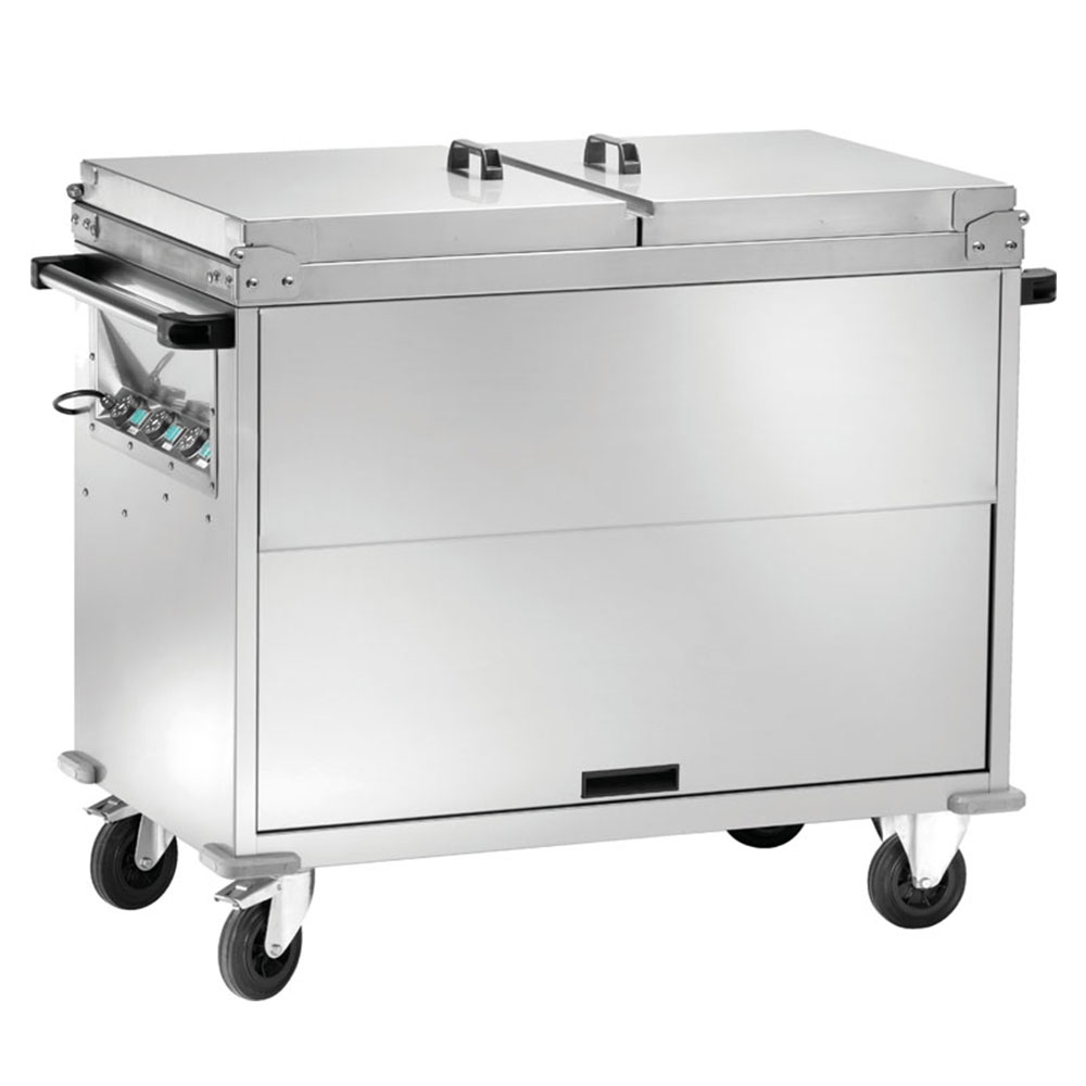 Carucior tip bain marie cu 2 cuve, capace si dulap neutru