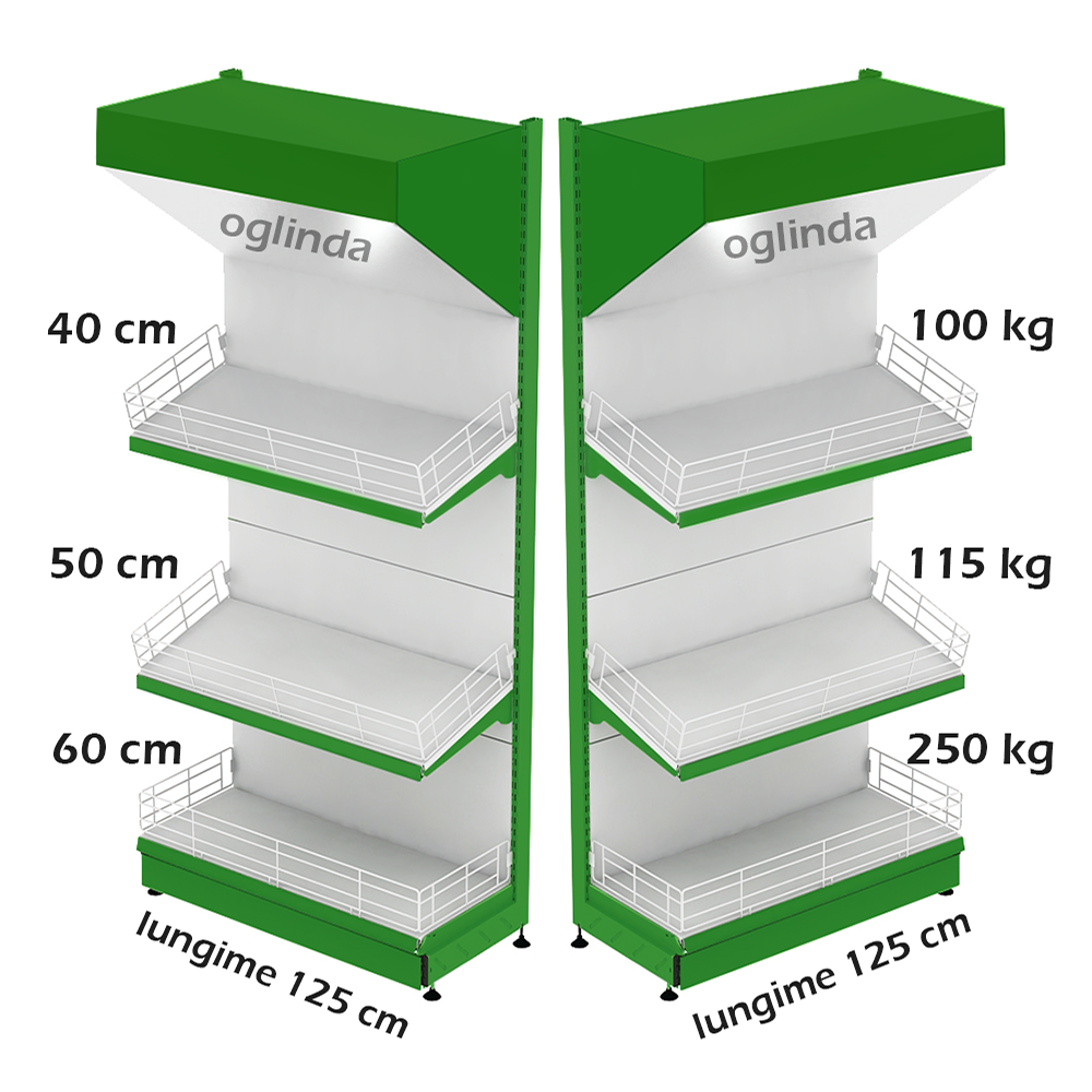 Raft metalic legume fructe 125*227h cm baza 60 cm 2 polite si pazie oglinda