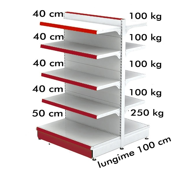 Raft metalic de mijloc (gondola) 70*180 baza 50 cm si 8 polite de 40 cm