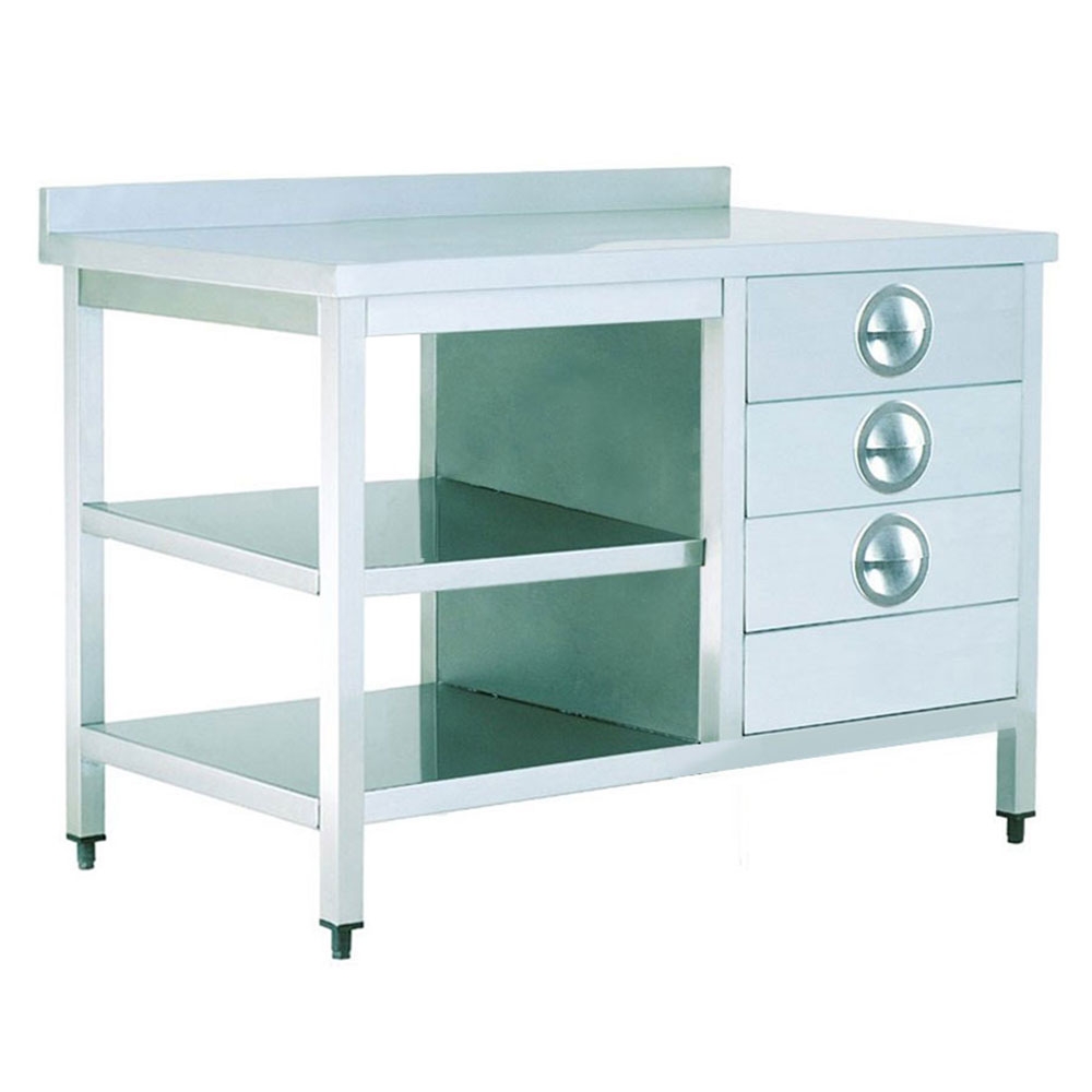 Masa de lucru inox cu polita intermediara si inferioara si 3 sertare 180*70*85