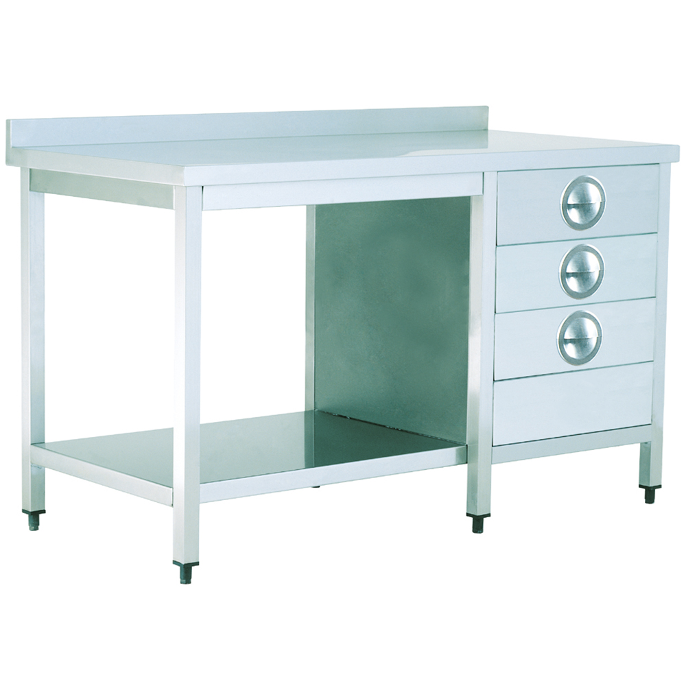 Masa de lucru inox cu 3 sertare si polita inferioara 240*60*85