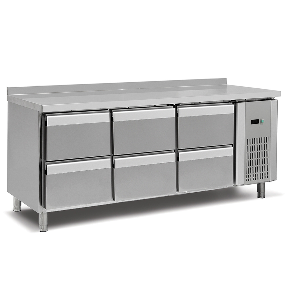 Masa rece, profesionala, inox, 6 sertare, 200*70*85 cm
