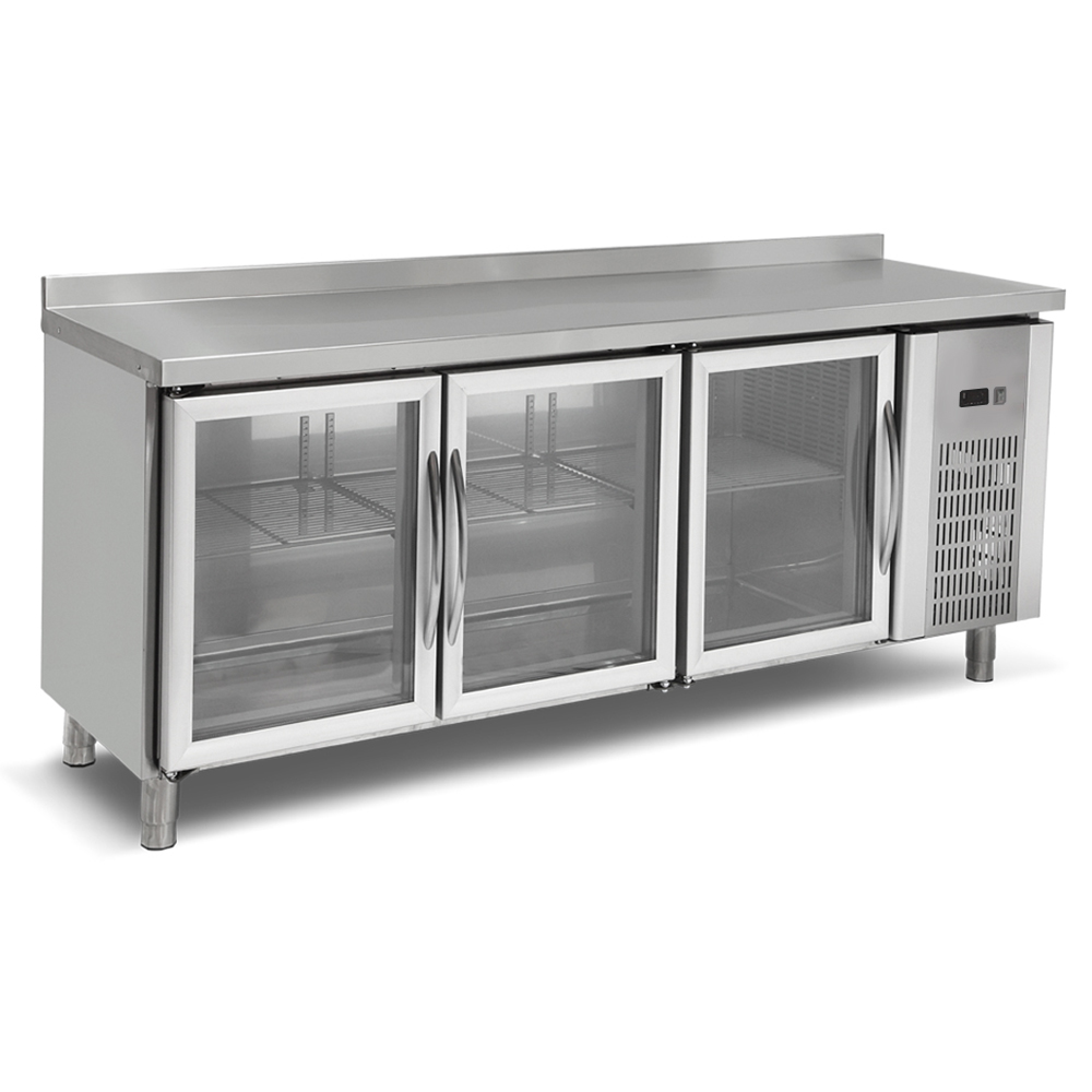 Masa rece, profesionala, inox, 3 usi vitrate, 200*60*85 cm