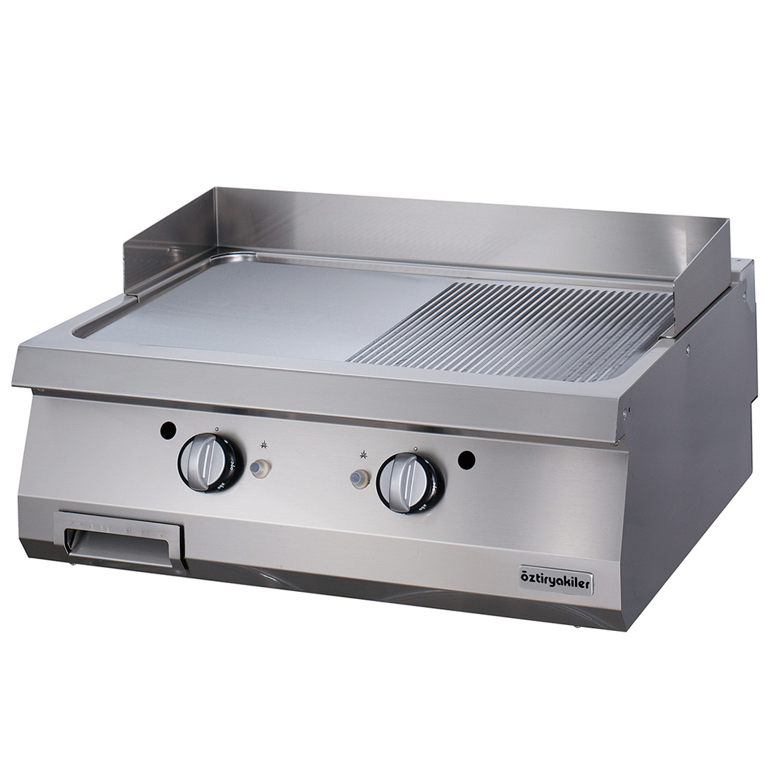 Grill electric profesional OZTI, inox, cu suprafata neteda si striata, 80*70*28 cm