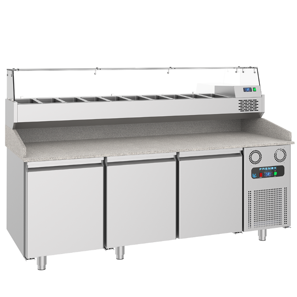 Masa rece preparare pizza FRENOX, profesionala, inox, 3 usi, 615 lt, 210*80*108 cm