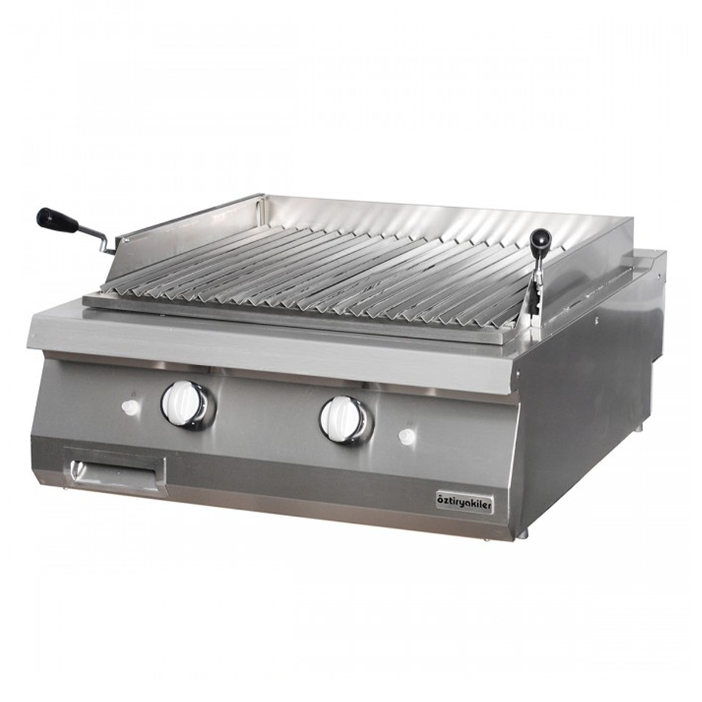 Grill pe gaz profesional OZTI, inox, cu roca vulcanica, 80*90*28 cm