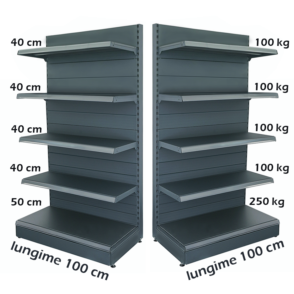 Raft magazin metalic de perete 100*225 baza 50 cm si 4 polite de 40 cm