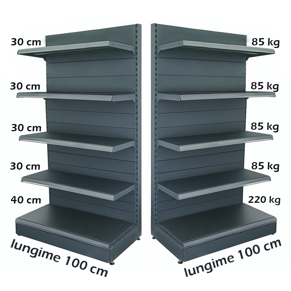 Raft magazin metalic de perete 100*225 baza 40 cm si 4 polite de 30 cm