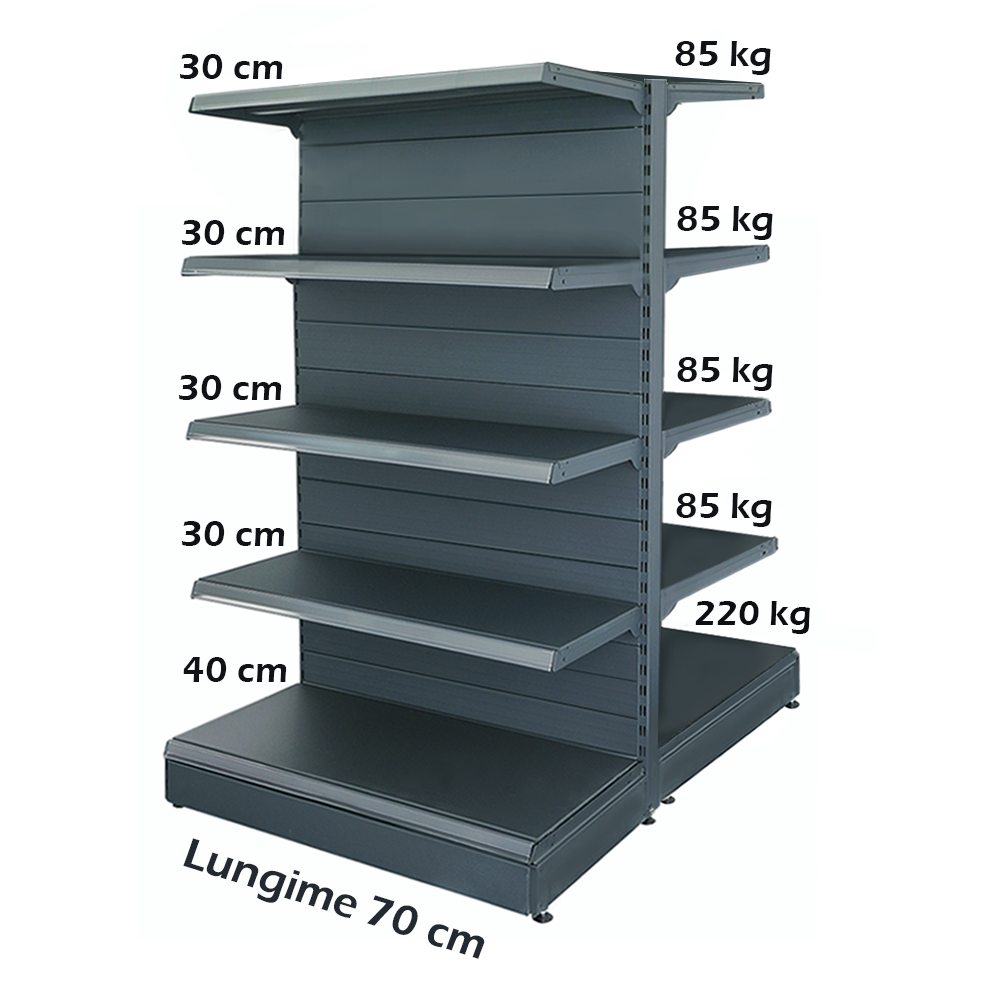 Raft metalic de mijloc (gondola) 70*180 baza 40 cm si 8 polite de 30 cm