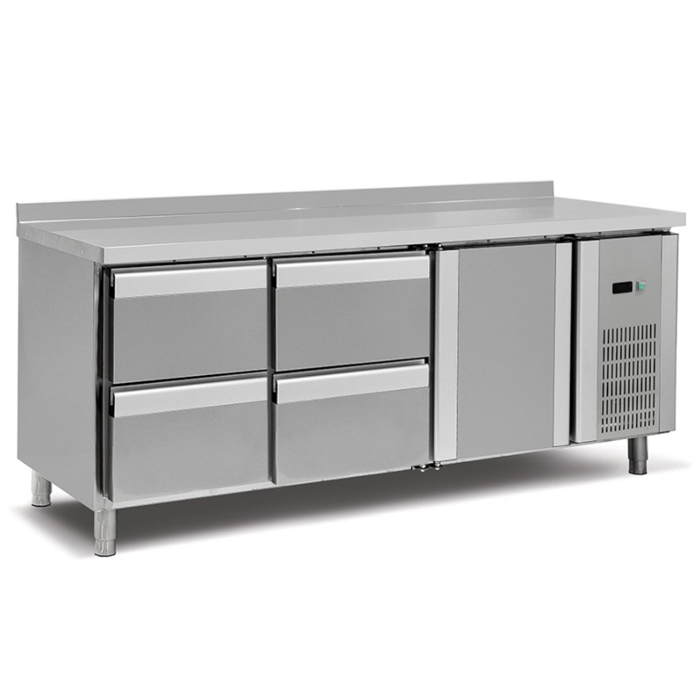 Masa rece, profesionala, inox, 1 usa, 4 sertare, 200*70*85 cm