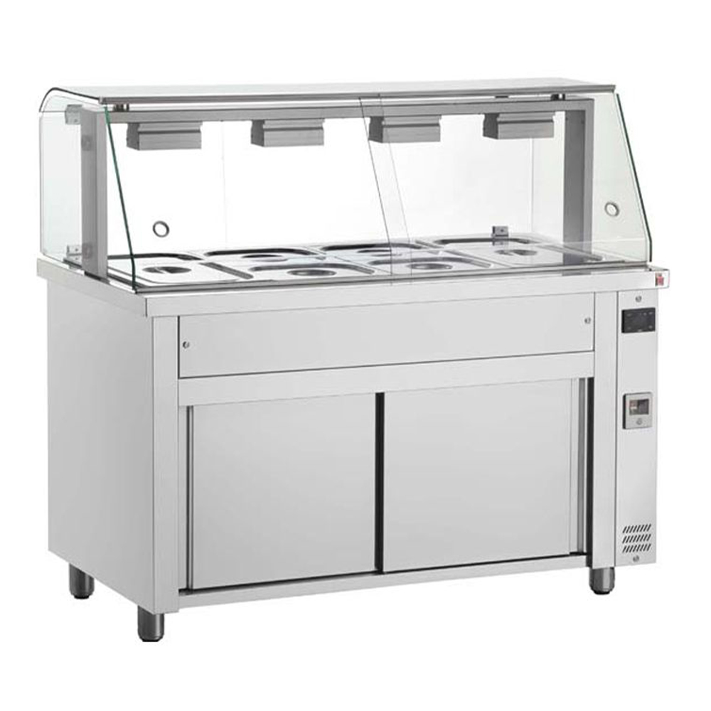 Bain-marie 4 tavi GN 1/1 cu dulap neutru si geam panoramic, 140 cm