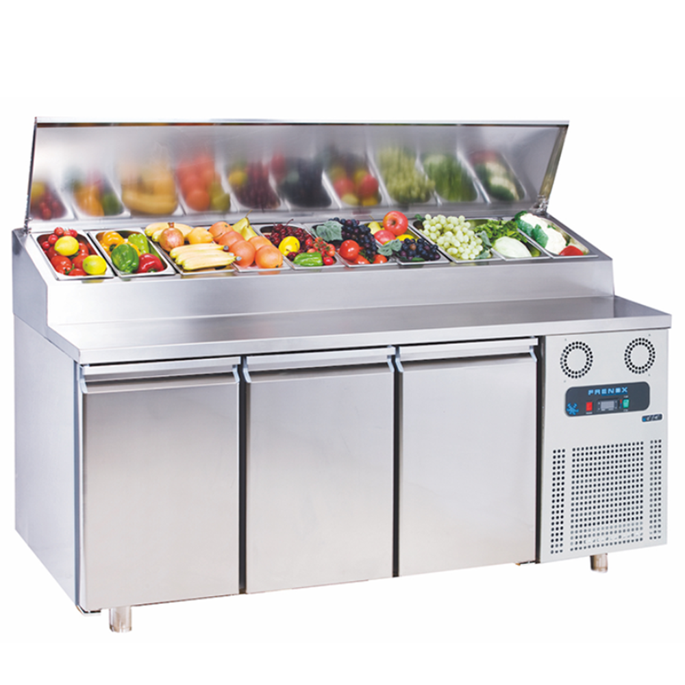 Masa rece preparare pizza FRENOX, profesionala, inox, 3 usi si 10 cuve, 187*70*109 cm