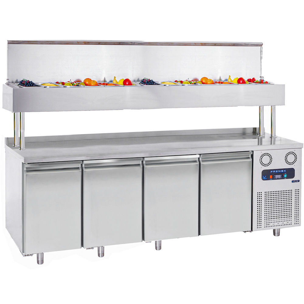 Masa rece preparare pizza FRENOX, profesionala, inox, 4 usi si 12 cuve, 233*70*142 cm