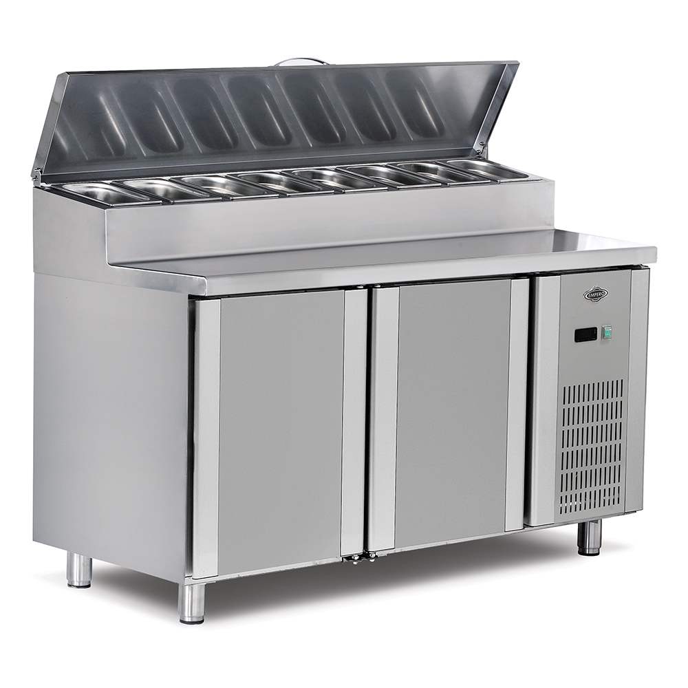 Masa preparare pizza, profesionala, inox, 8 cuve, 300 lt, 150*70*85/105 cm