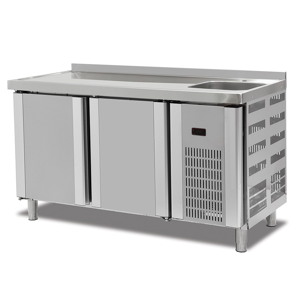 Masa rece, profesionala, inox, 2 usi si chiuveta, 150*70*85 cm