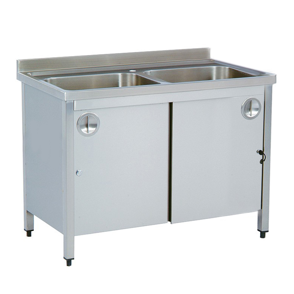 Spalator cu 2 cuve si dulap, inox, 120*60*85 cm