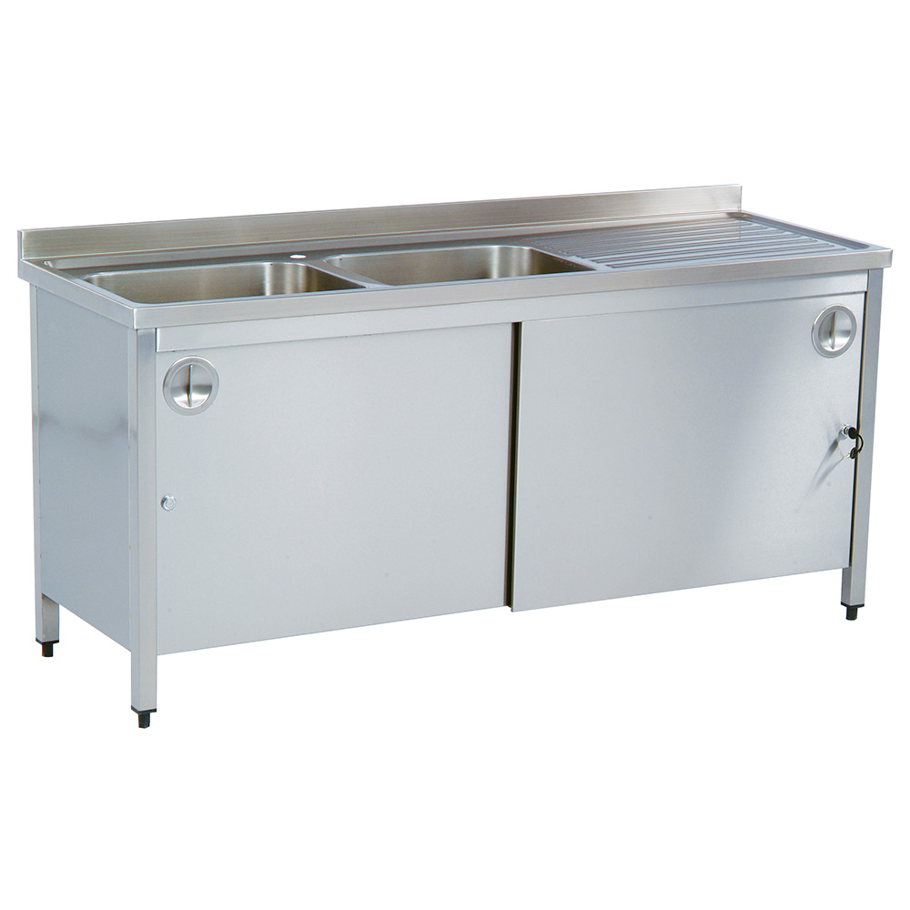 Spalator cu 2 cuve, dulap si picurator, inox, 160*70*85 cm