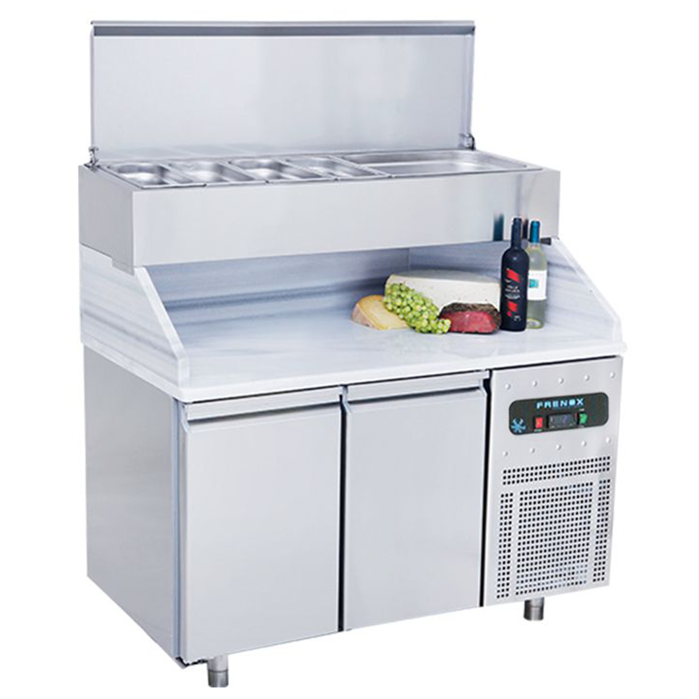 Masa rece preparare pizza FRENOX, profesionala, inox, 2 usi si 7 cuve, 140*70*134 cm