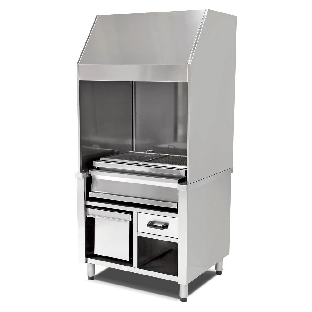 Grill profesional, inox, pe carbuni cu hota monobloc, 97*85*215 cm