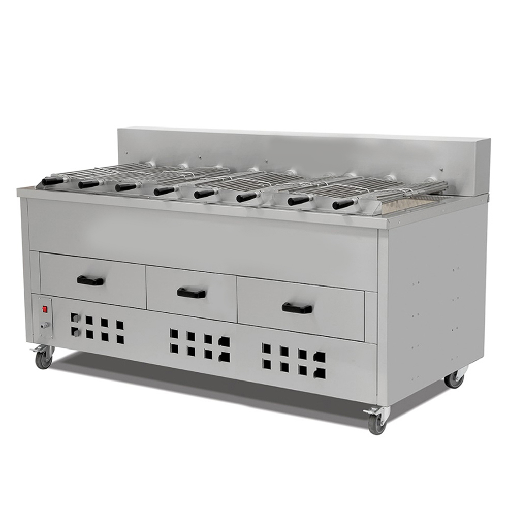 Rotisor profesional orizontal pe carbuni cu 8 tepuse